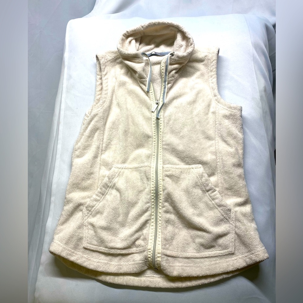 Horny Toad Womens Small Fleece Vest Full Zip Slit Pockets Cream